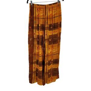 80's Pants Gauze Crinkle Palazzo High Rise Wide Leg Retro 70's Orange M